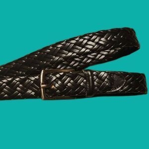 Men's Classic Braided Black Bonded Leather Belt Silver Tone Hardware 38"